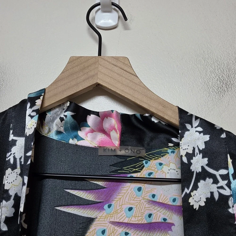 KIM+ONO Women's Kimono‎ Robe Long Peacock Blossoms Floral Blue Green One Size